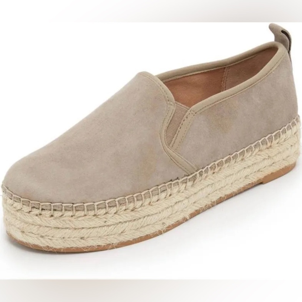 New Sam Edelma Taupe Suede Platform Slip On Espadrille Shoes